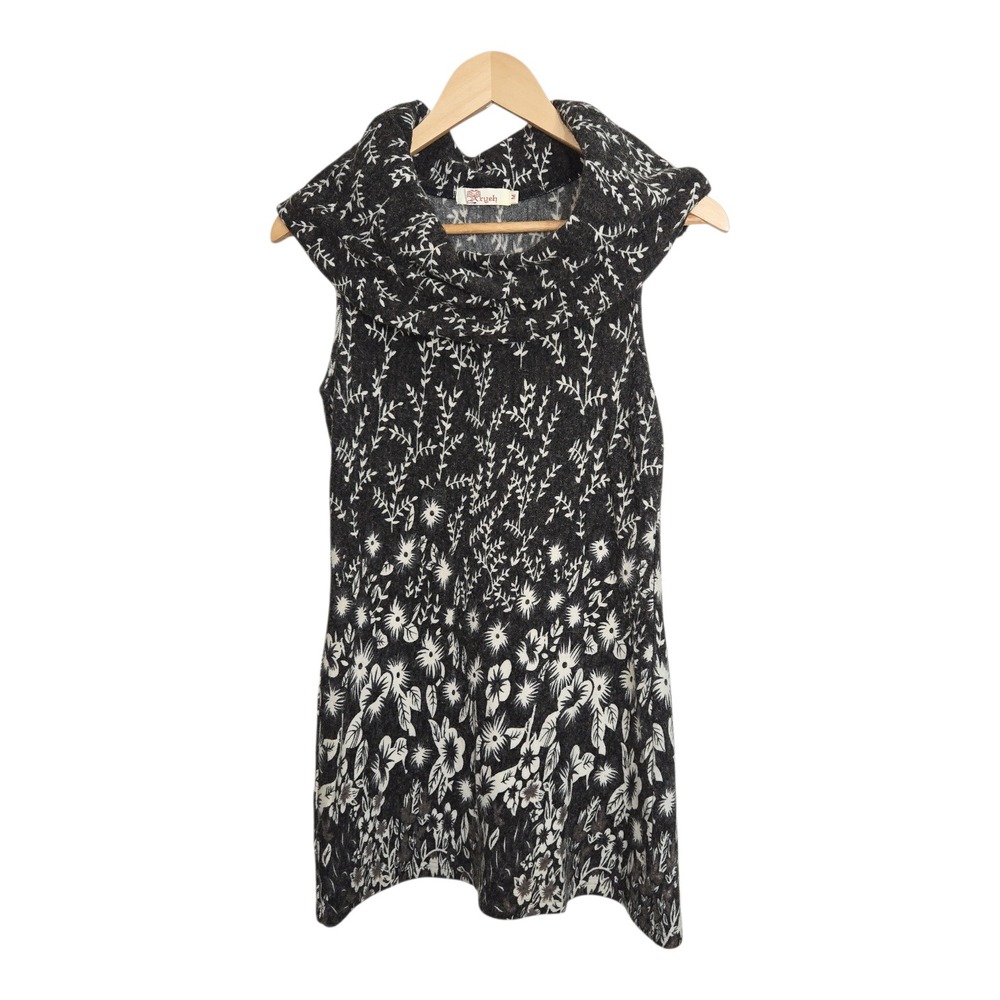 Aryeh Brown Ivory Floral Print Cowl Neck Sleeveless Dress Women's Medium Cottage